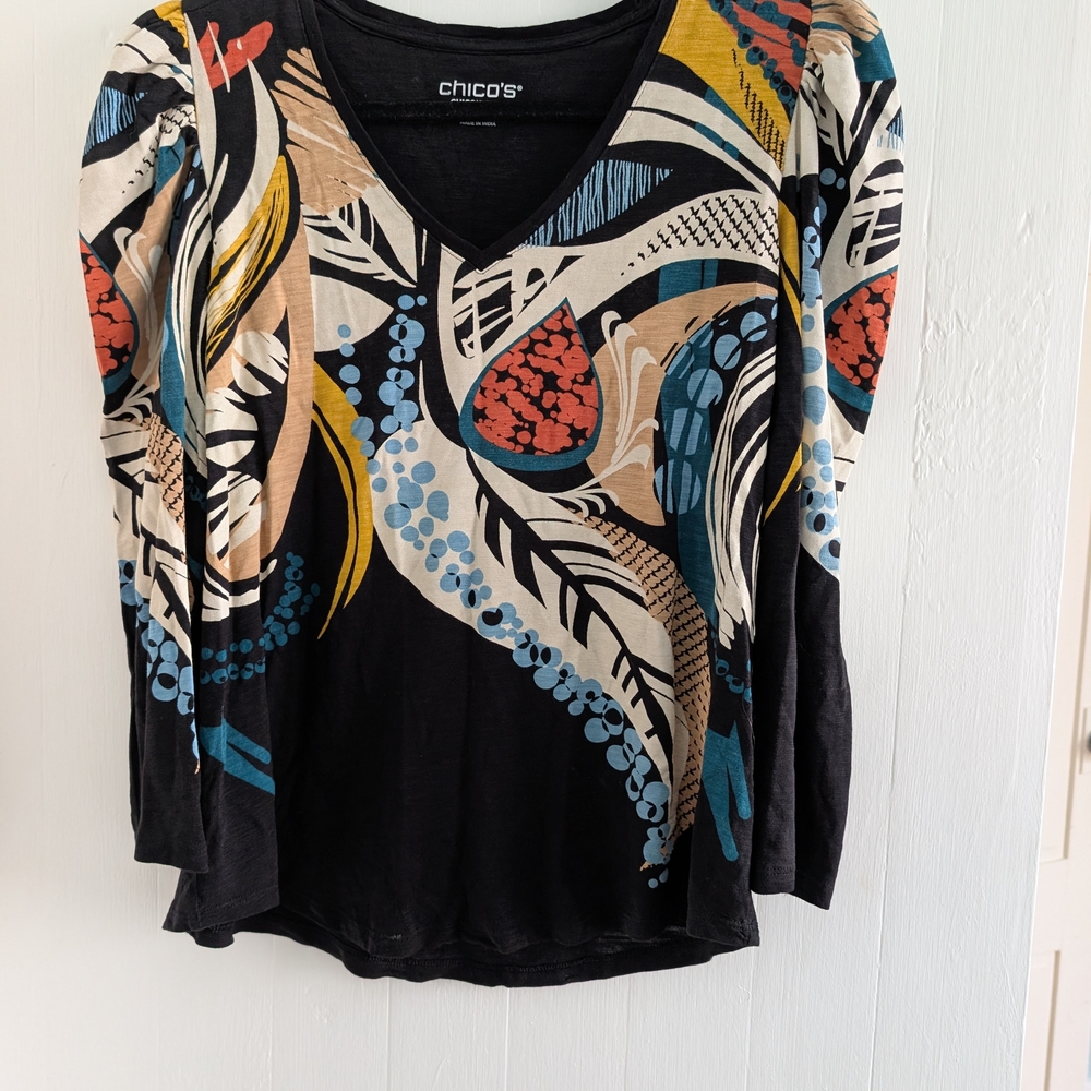Chico's Artistic Multicolor Long Sleeve Top